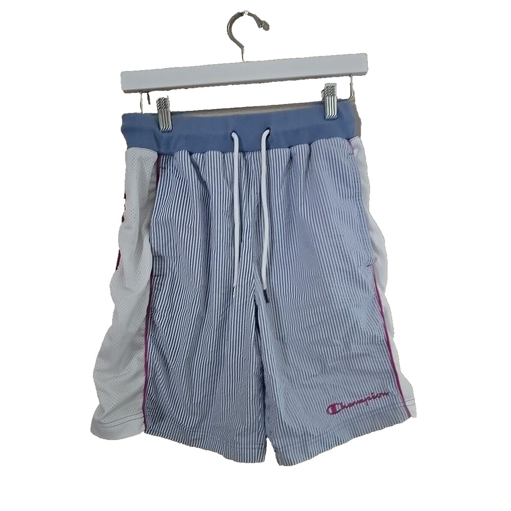 Champion Blue Striped Drawstring 8" Inseam Activewear Shorts Womans Size Medium
